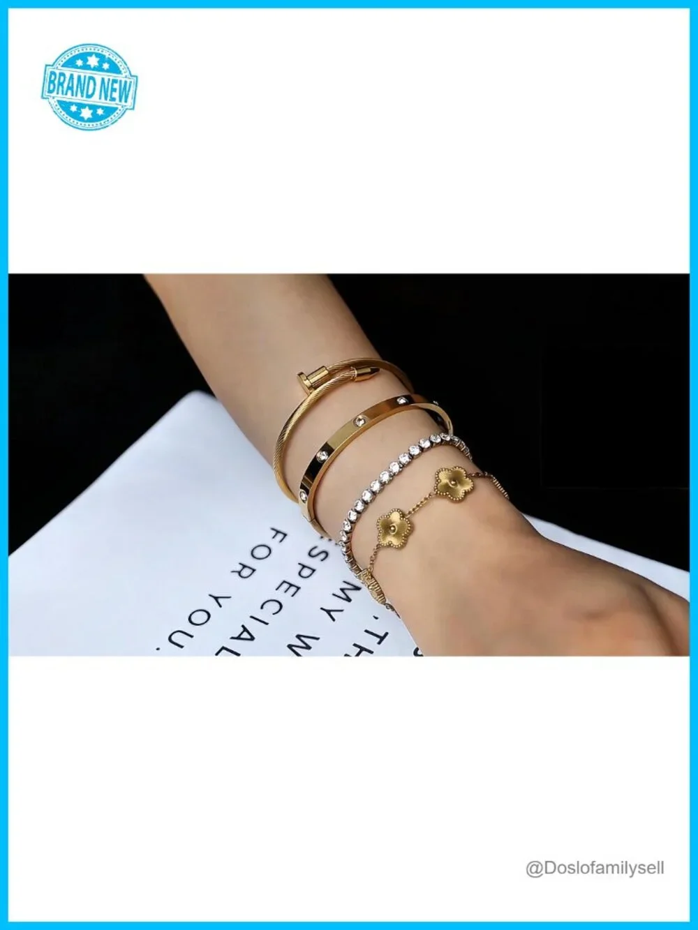 18K Gold Plated Bangle Bracelet Set Stackable Floral Adjustable Tennis Non
